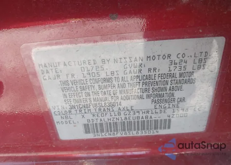2025 Nissan Versa Sr from USA, damaged, VIN 3N1CN8FV8SL835014